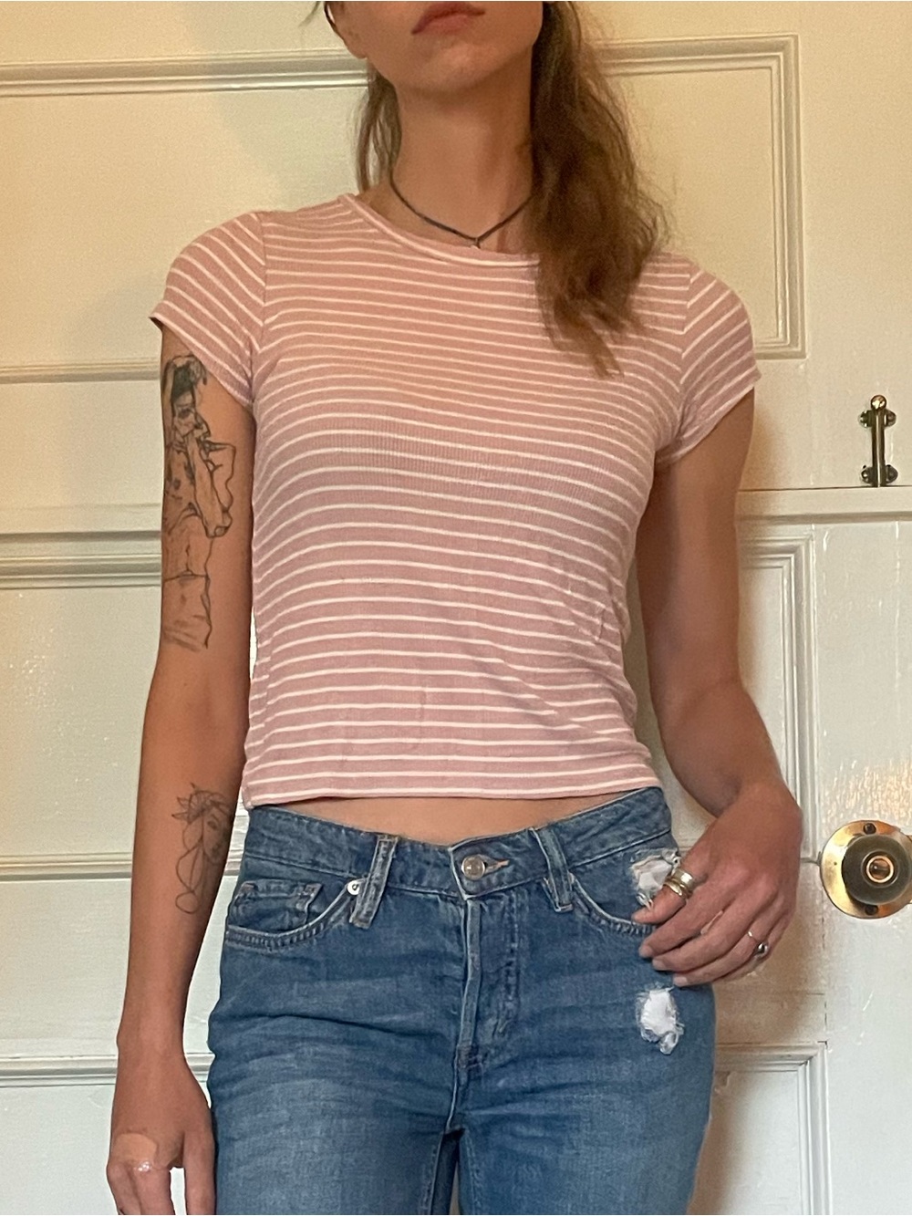Striped Pink Short-Sleeve Ribbed Tee
